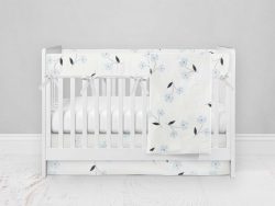 Bumperless Crib Set with Modern Skirt and Modern Rail Covers - Baby Blue Flowers