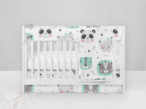 Bumperless Crib Set with Modern Skirt and Modern Rail Covers - Baby Animals