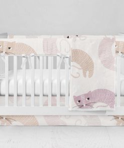 Bumperless Crib Set with Modern Skirt and Modern Rail Covers - Curvy Cats