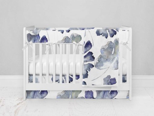 Bumperless Crib Set with Modern Skirt and Modern Rail Covers - Watercolor Leaf