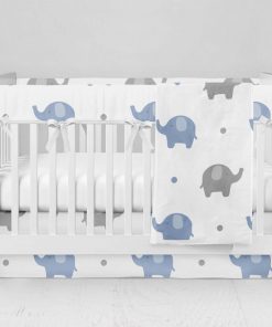 Bumperless Crib Set with Modern Skirt and Modern Rail Covers - Elephant Print