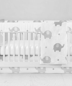 Bumperless Crib Set with Modern Skirt and Modern Rail Covers - Elephant Print Gray