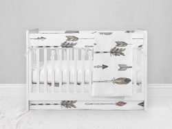 Bumperless Crib Set with Modern Skirt and Modern Rail Covers - Arrows
