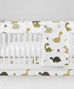 Bumperless Crib Set with Modern Skirt and Modern Rail Covers - Dino Party