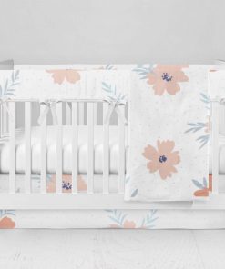 Bumperless Crib Set with Modern Skirt and Modern Rail Covers - Flowers Flowers