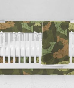 Bumperless Crib Set with Modern Skirt and Modern Rail Covers - Camo Fish