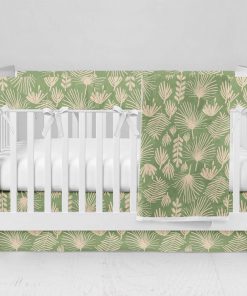 Bumperless Crib Set with Modern Skirt and Modern Rail Covers - Ever Green