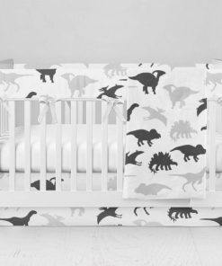 Bumperless Crib Set with Modern Skirt and Modern Rail Covers - Gray Dino