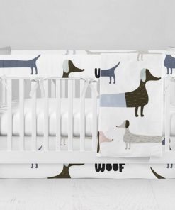 Bumperless Crib Set with Modern Skirt and Modern Rail Covers - Doggy Dog
