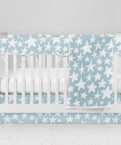 Bumperless Crib Set with Modern Skirt and Modern Rail Covers - All Stars
