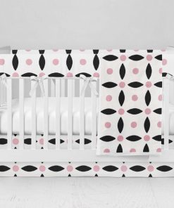 Bumperless Crib Set with Modern Skirt and Modern Rail Covers - Diner Dots