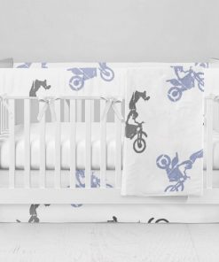 Bumperless Crib Set with Modern Skirt and Modern Rail Covers - Dirt Bike