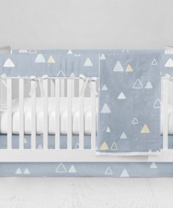 Bumperless Crib Set with Modern Skirt and Modern Rail Covers - GeoAngle Soft Blue