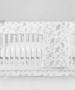 Bumperless Crib Set with Modern Skirt and Modern Rail Covers - Black White Floral