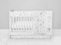 Bumperless Crib Set with Modern Skirt and Modern Rail Covers - Black White Floral