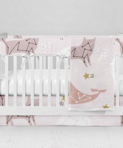 Bumperless Crib Set with Modern Skirt and Modern Rail Covers - Animals in Stars