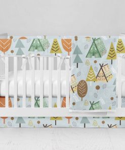 Bumperless Crib Set with Modern Skirt and Modern Rail Covers - Camping