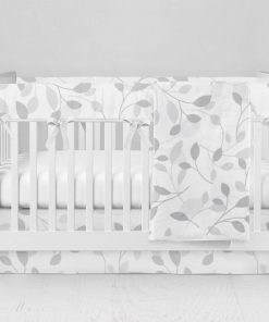 Bumperless Crib Set with Modern Skirt and Modern Rail Covers - Soft Leaf