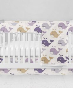 Bumperless Crib Set with Modern Skirt and Modern Rail Covers - Whales Will