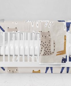 Bumperless Crib Set with Modern Skirt and Modern Rail Covers - Cats