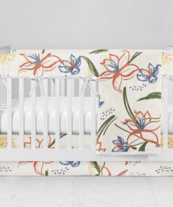 Bumperless Crib Set with Modern Skirt and Modern Rail Covers - Freehand Flowers