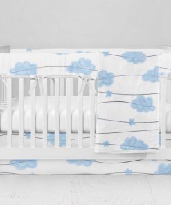 Bumperless Crib Set with Modern Skirt and Modern Rail Covers - Cloud Crossing