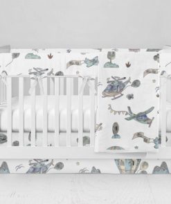 Bumperless Crib Set with Modern Skirt and Modern Rail Covers - Fly All