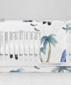 Bumperless Crib Set with Modern Skirt and Modern Rail Covers - Surf & Sand