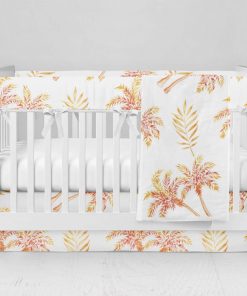 Bumperless Crib Set with Modern Skirt and Modern Rail Covers - Sunny Palms