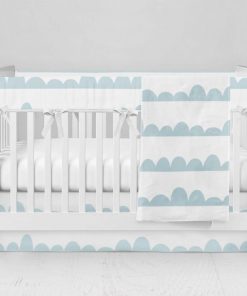 Bumperless Crib Set with Modern Skirt and Modern Rail Covers - Clearly Clouds