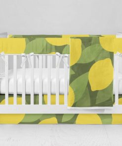 Bumperless Crib Set with Modern Skirt and Modern Rail Covers - All Lemon