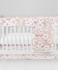 Bumperless Crib Set with Modern Skirt and Modern Rail Covers - Peachy Bloom