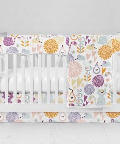 Bumperless Crib Set with Modern Skirt and Modern Rail Covers - Cat & Mouse