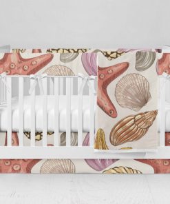Bumperless Crib Set with Modern Skirt and Modern Rail Covers - Bright Shells