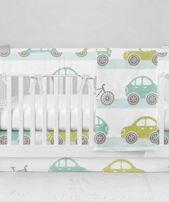 Bumperless Crib Set with Modern Skirt and Modern Rail Covers - Wheelie Wheels