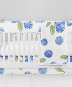 Bumperless Crib Set with Modern Skirt and Modern Rail Covers - Berry Blue