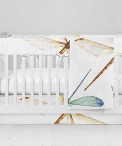 Bumperless Crib Set with Modern Skirt and Modern Rail Covers - Dragonfly