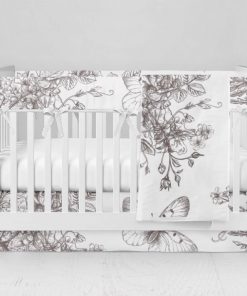 Bumperless Crib Set with Modern Skirt and Modern Rail Covers - Butterfly Ink