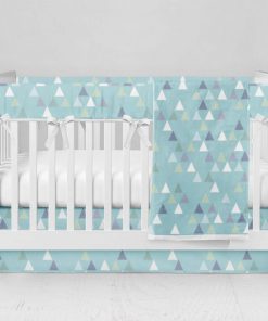 Bumperless Crib Set with Modern Skirt and Modern Rail Covers - GeoAngle Blue