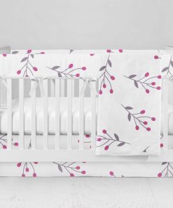 Bumperless Crib Set with Modern Skirt and Modern Rail Covers - Snow Berries