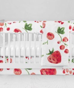 Bumperless Crib Set with Modern Skirt and Modern Rail Covers - Double Berry