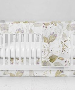 Bumperless Crib Set with Modern Skirt and Modern Rail Covers - Faded Rose