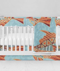 Bumperless Crib Set with Modern Skirt and Modern Rail Covers - Fancy Fish