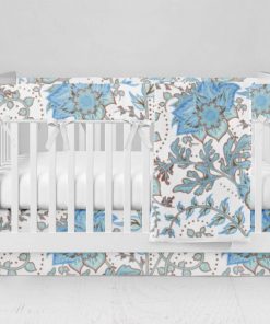 Bumperless Crib Set with Modern Skirt and Modern Rail Covers - Bitty Blue