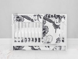 Bumperless Crib Set with Modern Skirt and Modern Rail Covers - Black Butterfly