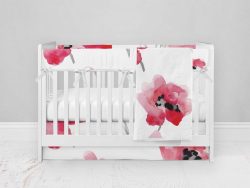 Bumperless Crib Set with Modern Skirt and Modern Rail Covers - Watercolor Poppy