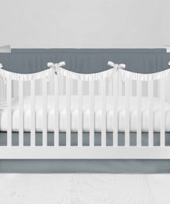 Bumperless Crib Set with Modern Skirt and Scalloped Rail Covers - Gray Green