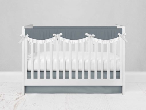 Bumperless Crib Set with Modern Skirt and Scalloped Rail Covers - Gray Green