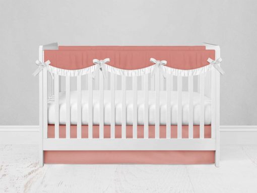 Bumperless Crib Set with Modern Skirt and Scalloped Rail Covers - Peach