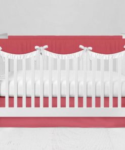 Bumperless Crib Set with Modern Skirt and Scalloped Rail Covers - Coral